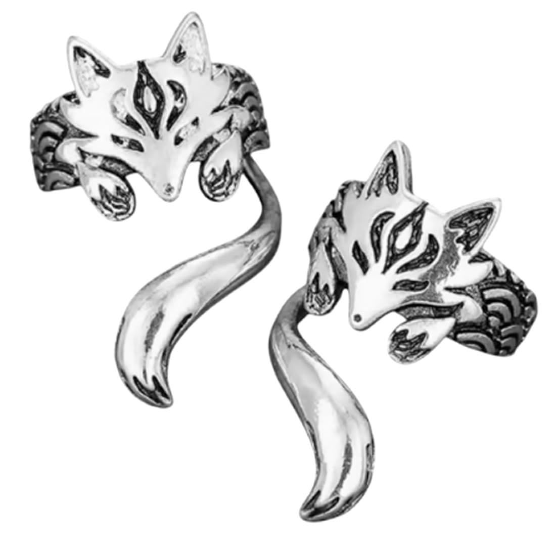 2匹の狐のイヤーカフ /1ペア イヤリング 2個 左右 両耳 シルバー