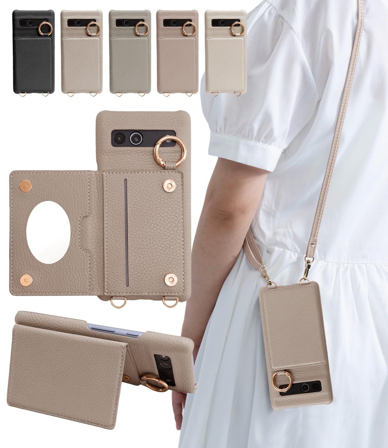 shinyle グーグルピクセル8a ケース ショルダー ピクセル8a ケース カード収納 ぐーくるぴくせる8a ケース ストラップ付き スマホケース 8a 可愛い google pixel 8a ケース リング付き 肩掛け 鏡付き 斜め掛け pixel8a 