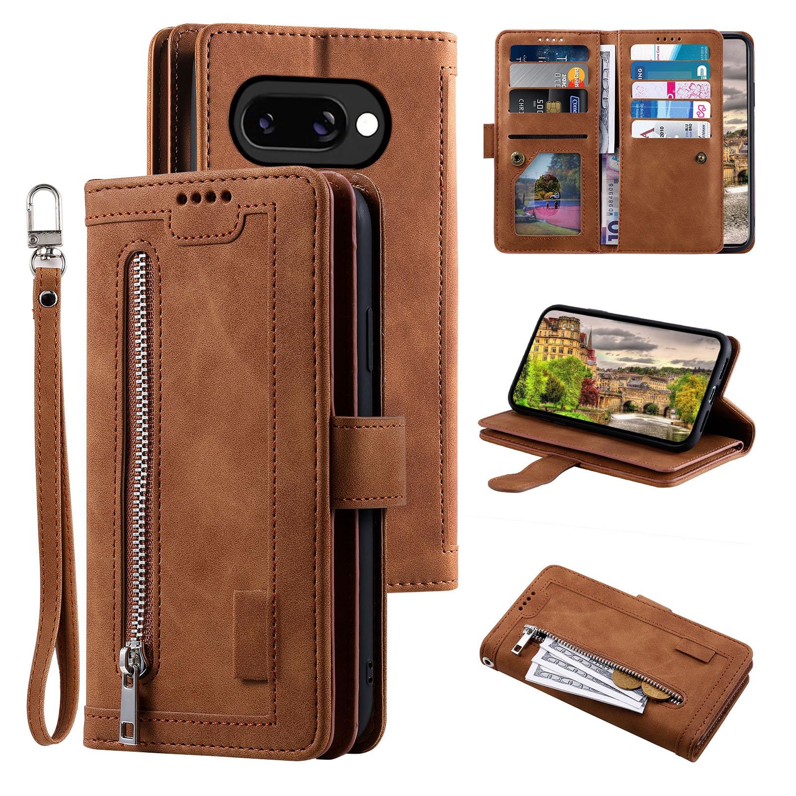 EYZUTAK 手帳型ケース Google Pixel 9a、レトロマット 9カード収納