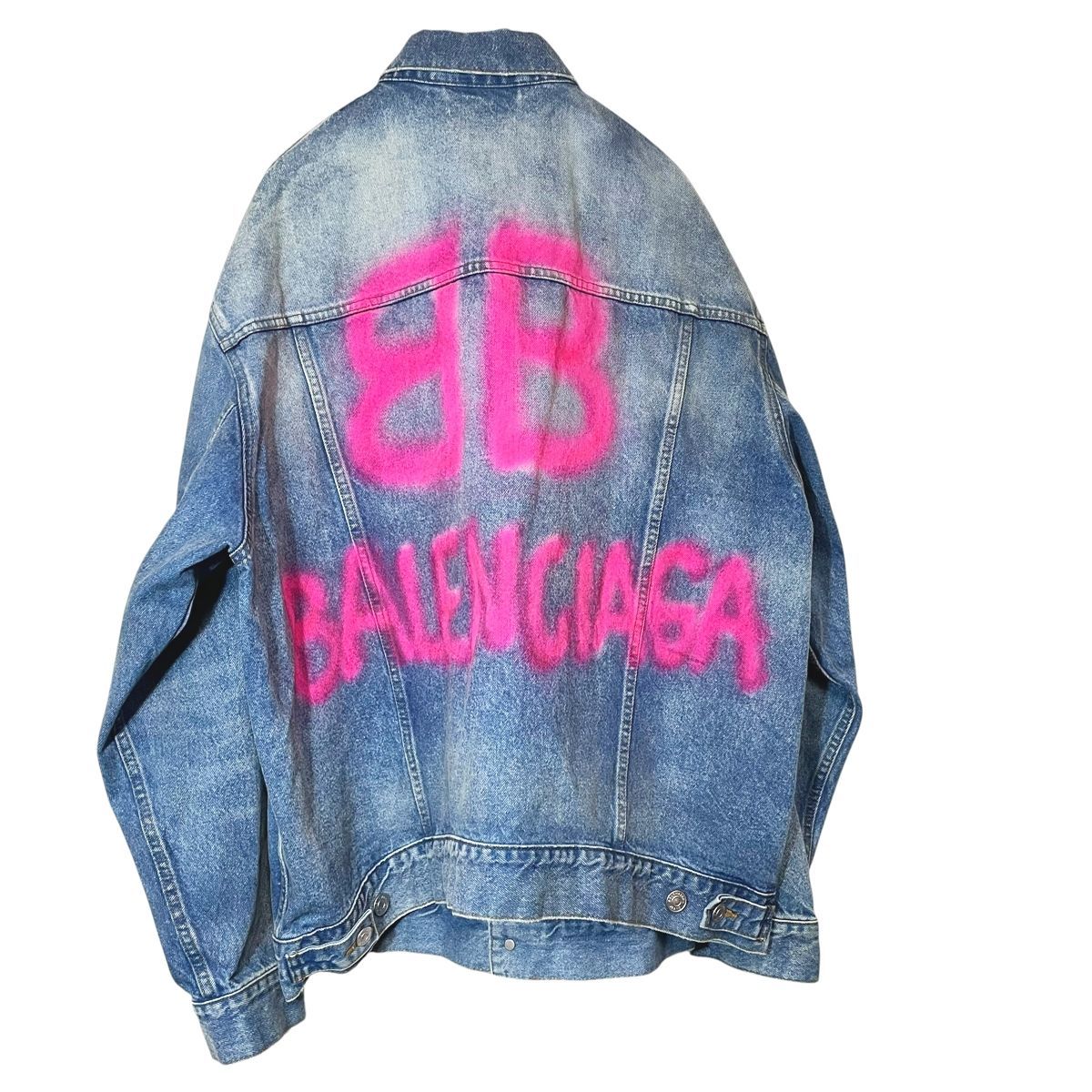 【極美品】バレンシアガ　デニムジャケット　BB　スプレーペイント　ピンク　ブルー 中古】BALENCIAGA バレンシアガ スプレープリント デニムジャケット