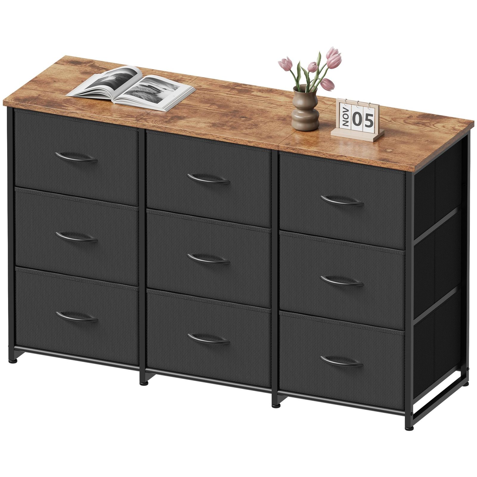 YeTom チェスト タンス 洋服収納 幅120cm 布製引き出し大容量収納 3段9