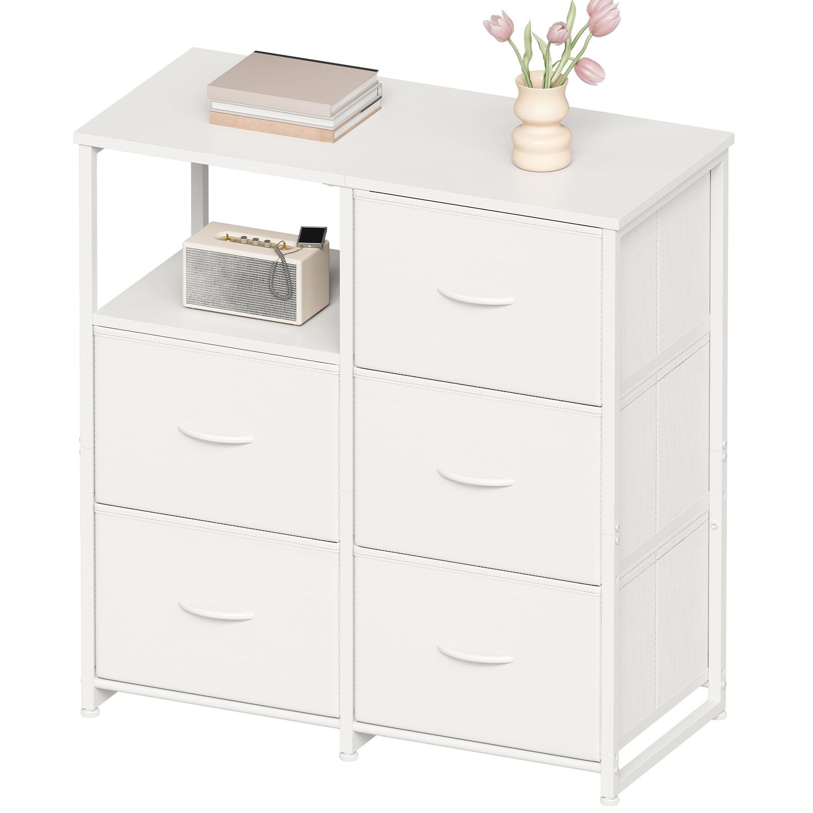 YeTom ダンス チェスト 洋服タンス 木製天板 布製 引き出し付き 3段5杯