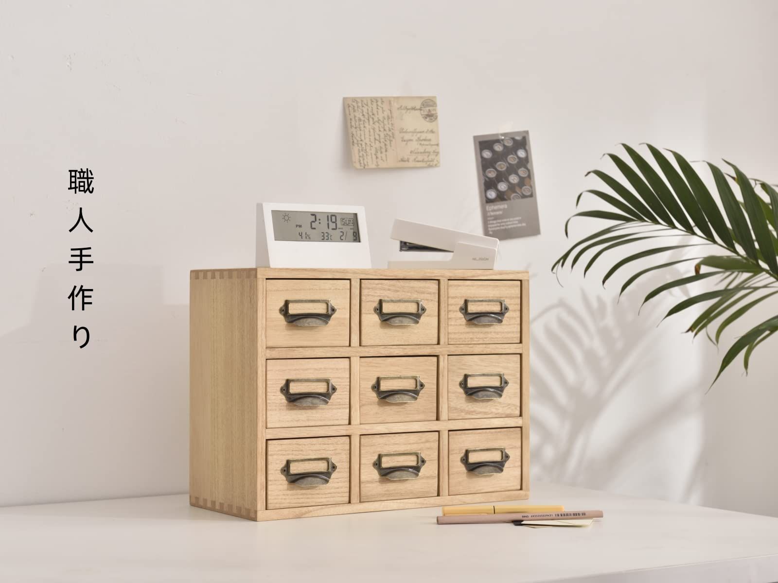 KIRIGEN 引き出し木製 薬箪笥風 チェスト タンス 卓上チェスト 3段9杯