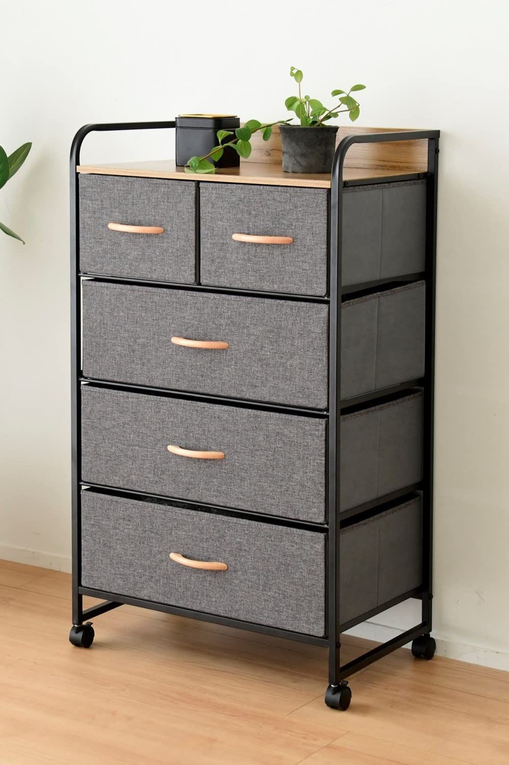 山善(YAMAZEN) チェスト (ストッパー付きキャスター) ロボット掃除機が入る ファブリック 4段 天板耐荷重20kg 幅58×奥行39×高さ104cm タンス 組立てカンタン グレー AZFC-6010DX(GY)