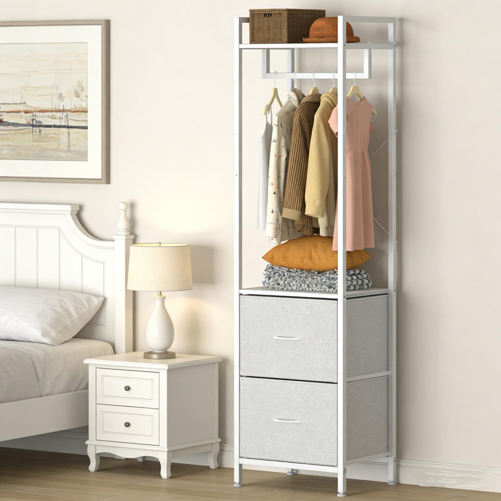 ハンガーラック 引き出し付き スリム 洋服ハンガー 服ラック 掛け