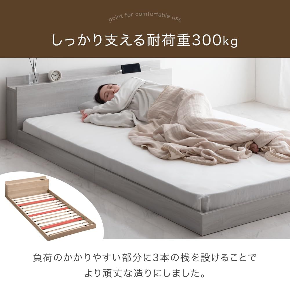 タンスのゲン ベッド シングル 単品 フレーム 宮棚付 ローベッド USB