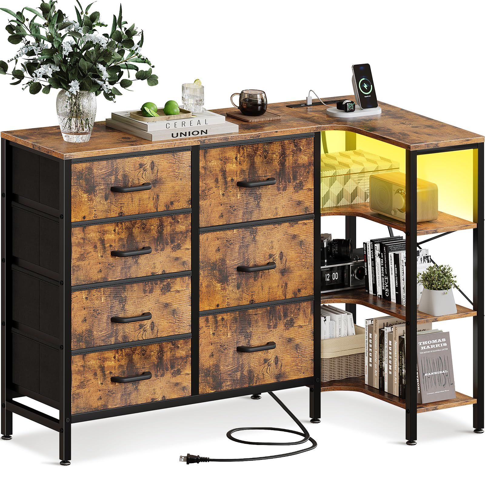 AODK タンス チェスト L字 衣裝ケース 収納ケース 衣装棚 洋服収納 led