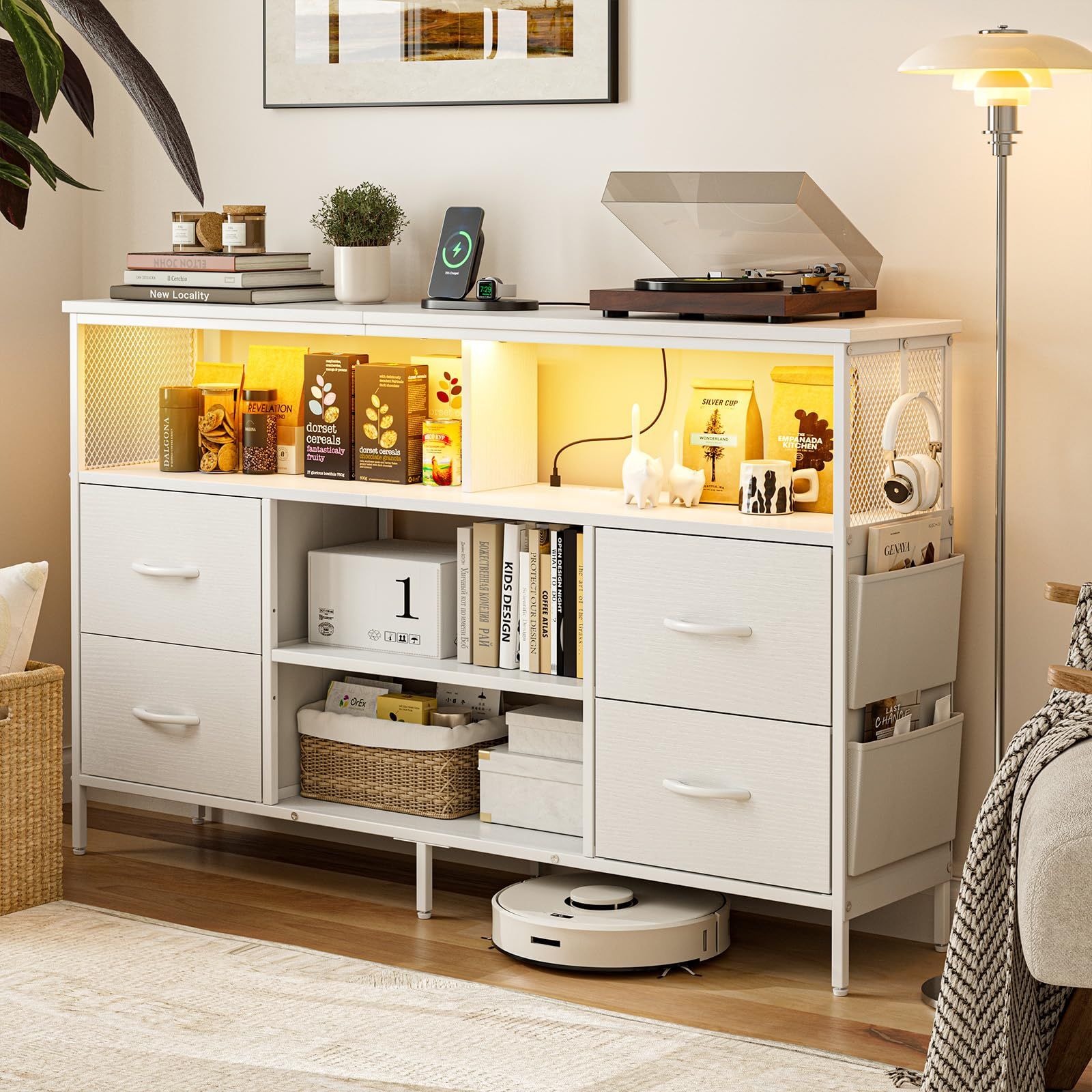 IKIFLY チェスト収納 タンス 棚付き 箪笥リビング収納チェスト テレビ