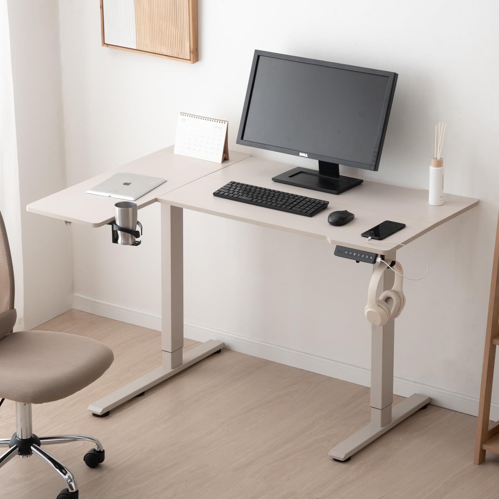 タンスのゲン 昇降デスク 電動 幅120㎝ 静音昇降 L字 USB付き パソコン