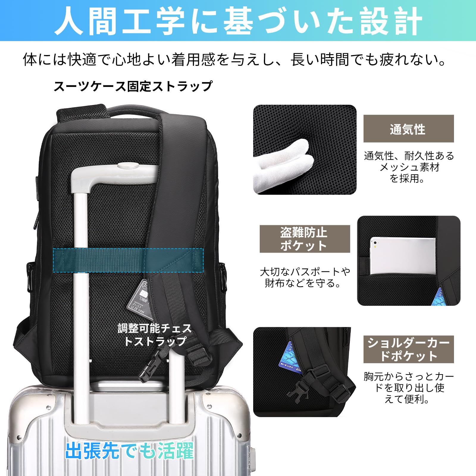 FENRUIENリュック ビジネスリュック 容量拡張 ハードシェルバック 