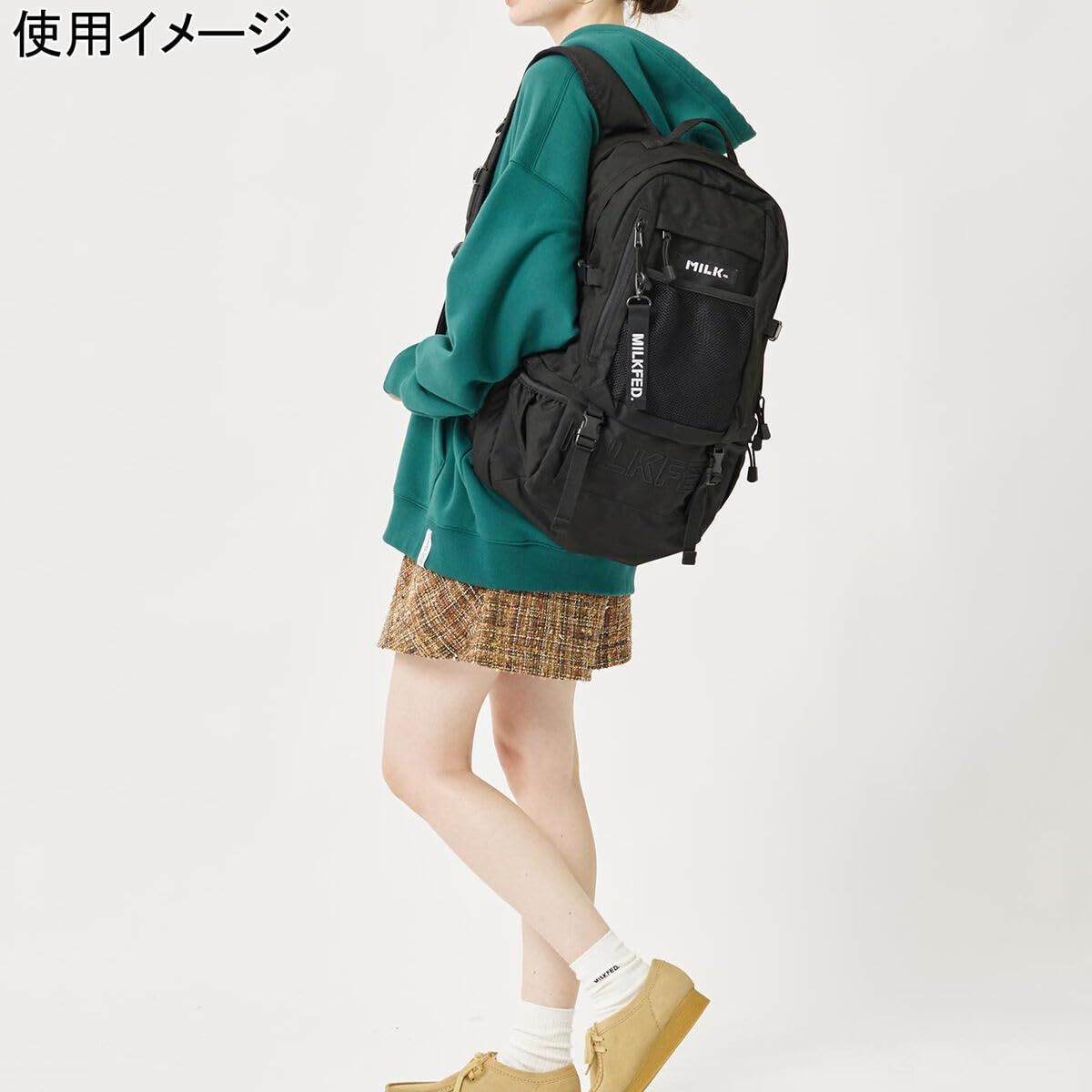 ミルクフェド] NEO EMBROIDERY BIG BACKPACK BAR 3192048 BLACK 