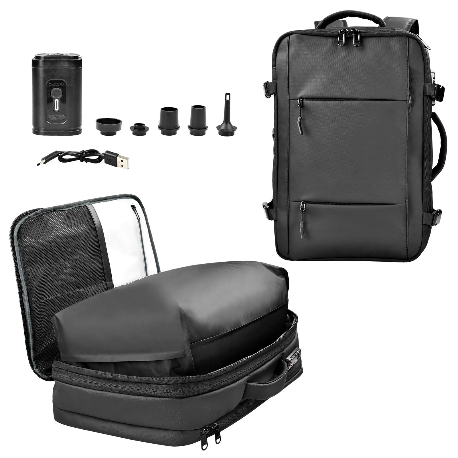 travel inspira] 真空圧縮リュック 65L拡張可能 機内持ち込み対応 収納