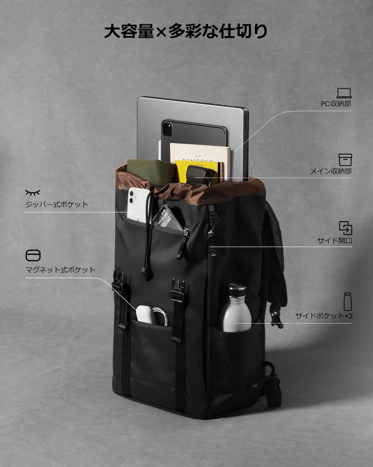 tomtoc] リュックサック 22L バックパック 大容量 ディパック 軽量