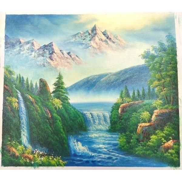 迫力ある大きい油絵 〕 油絵額 F10号サイズ グリーン 「大自然の恵