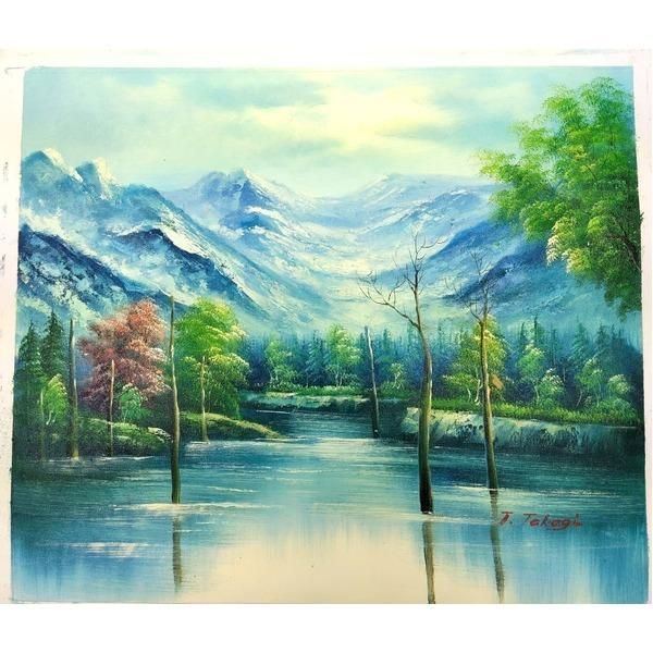 迫力ある大きい油絵 〕 油絵額 F10号サイズ 高木タケシ 「自然の調和