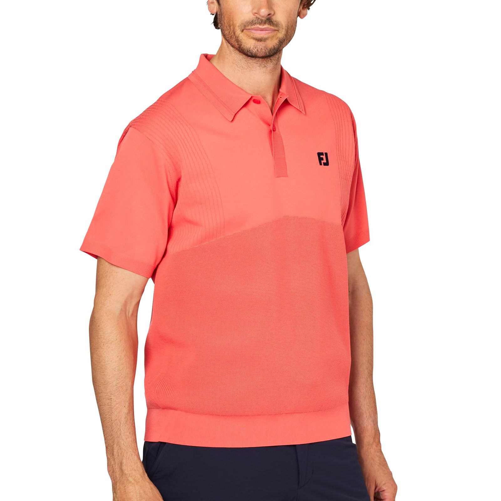 新品 [フットジョイ] ゴルフシャツ 編地切替半袖セーターポロ