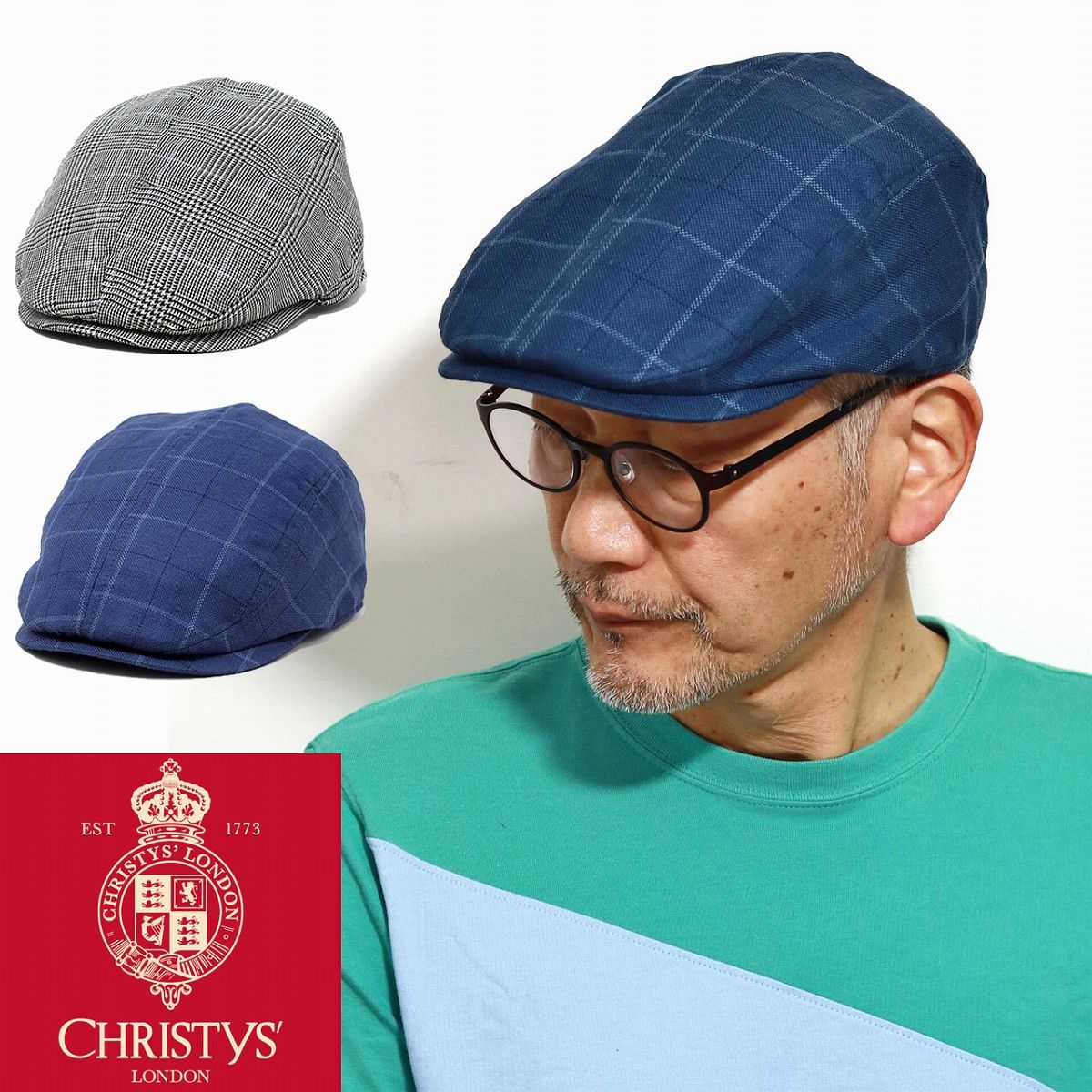 CHRISTYS´ LONDON (クリスティーズ ロンドン) ハンチング ブランド ロンドン ウール 春 夏 ABRAHAM MOON リネン イングランド ハウンドトゥース チェック柄 白 黒 ブラック ブルー 父の日 【MB】