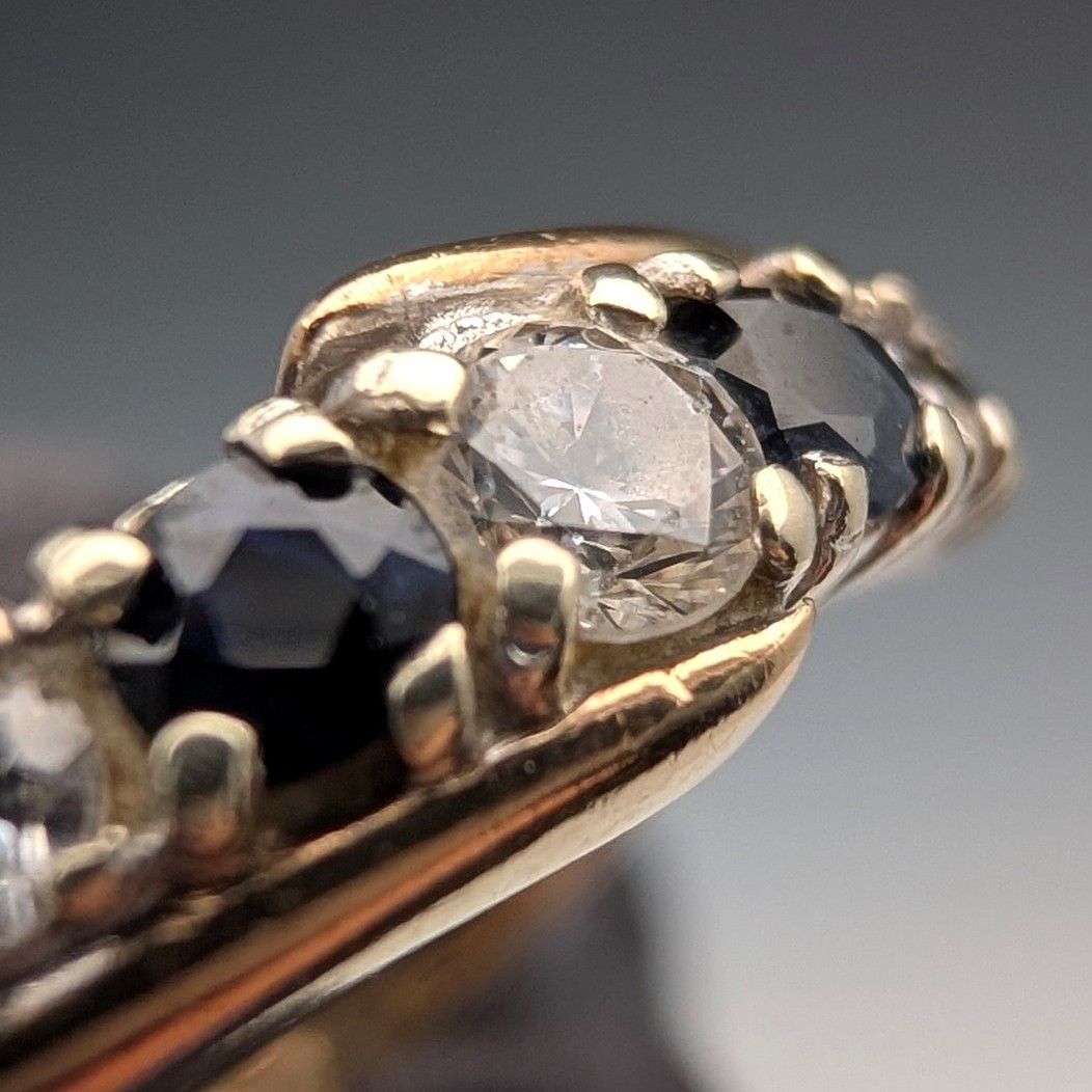 1984年 英国ヴィンテージ K9ゴールド サファイヤ＆ジルコニア リング