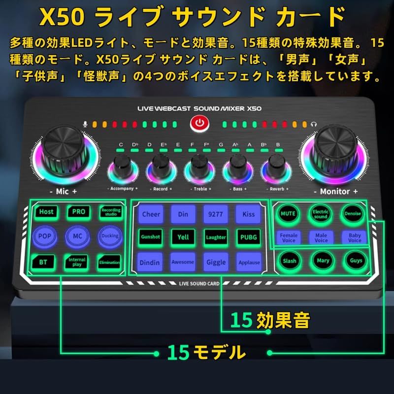 カラオケセット家庭用 DJ ミキサー セットX50 ライブ サウンドカード