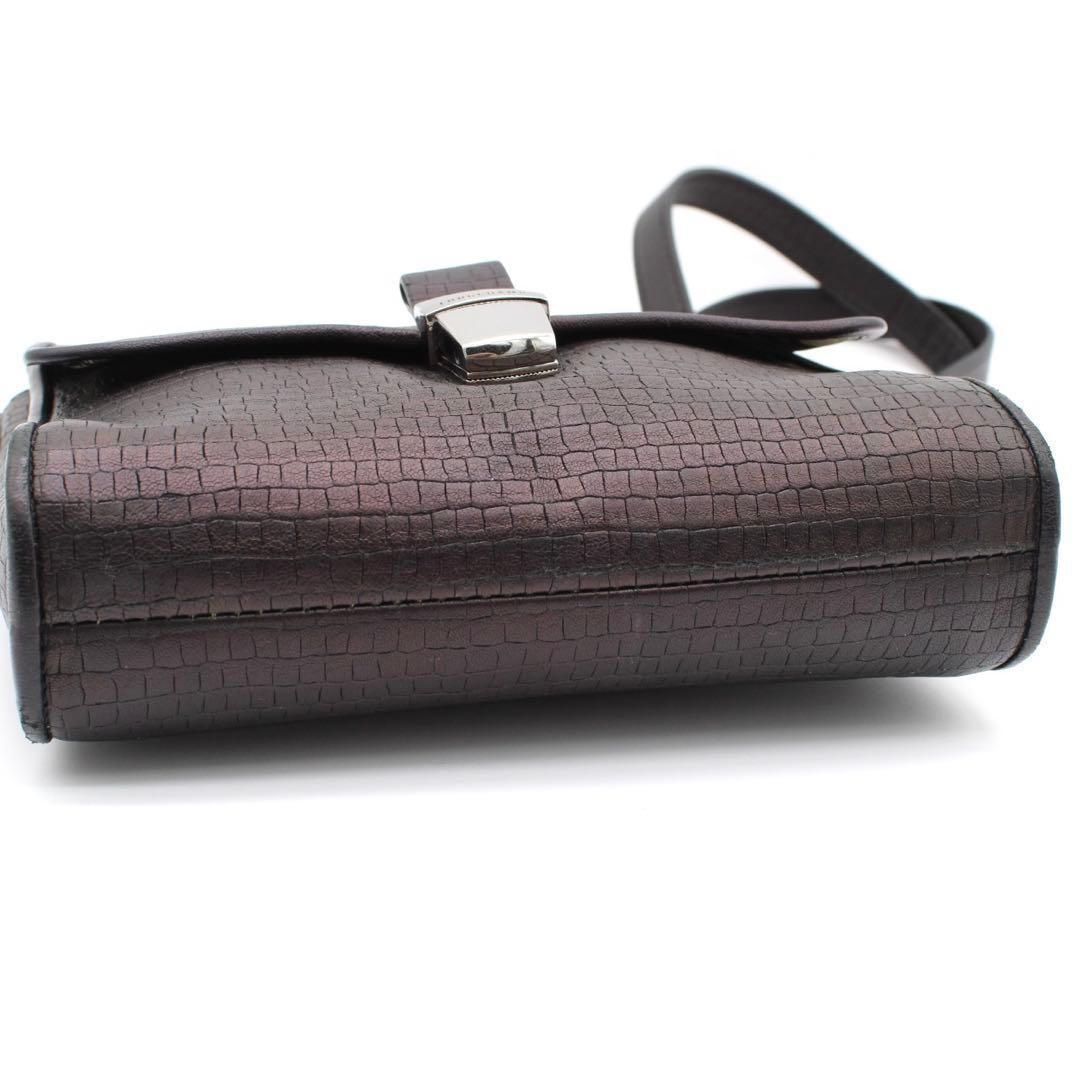 美品】LONGCHAMP クロコ型押し ショルダーバッグ ブラック - メルカリ