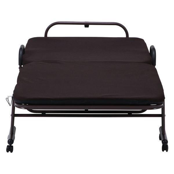折りたたみベッド 寝具 約幅97.5cm ブラウン フリーロック42段 高床タイプ キャスター ワンタッチベッド 組立品 ベッドルーム