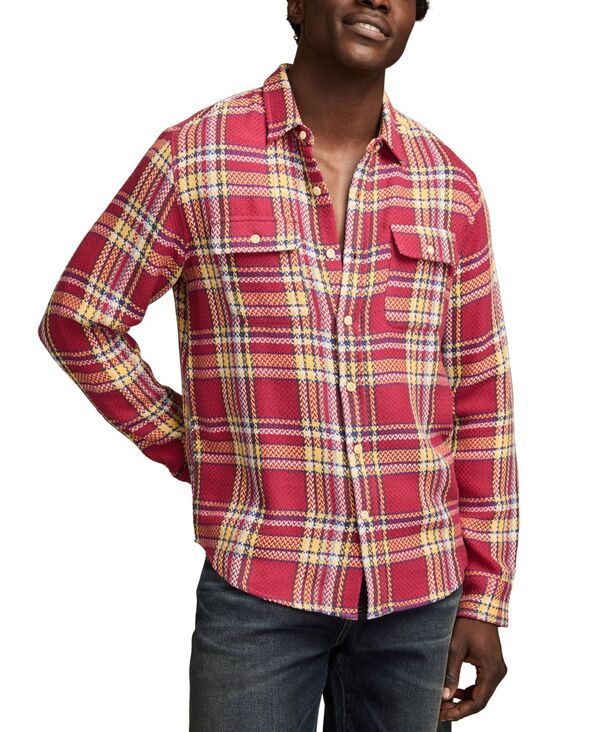 ラッキーブランド メンズ トップス シャツ Lucky Brand Mens Long Sleeve Plaid Flannel ButtonFront Shirt Red Plaid レッド