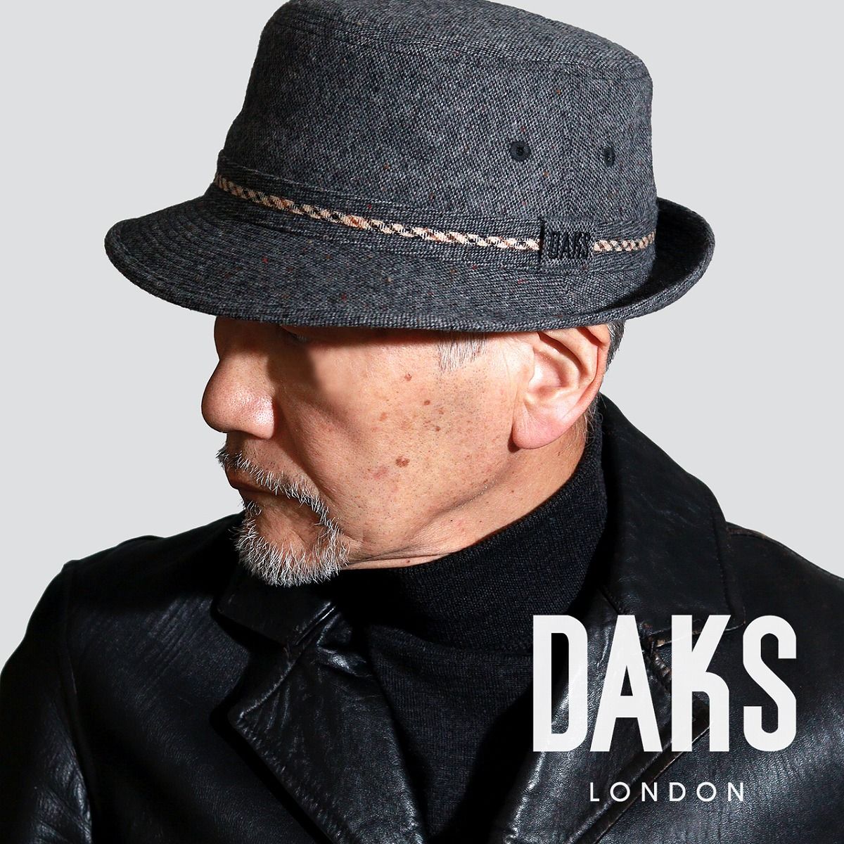 DAKS (ダックス) ハット メンズ ウール混 ネップ入り ツイード アルペンハット 紳士帽子 小物 秋冬 ブランドロゴ ワンポイント 帽子 チャコール 【TB】
