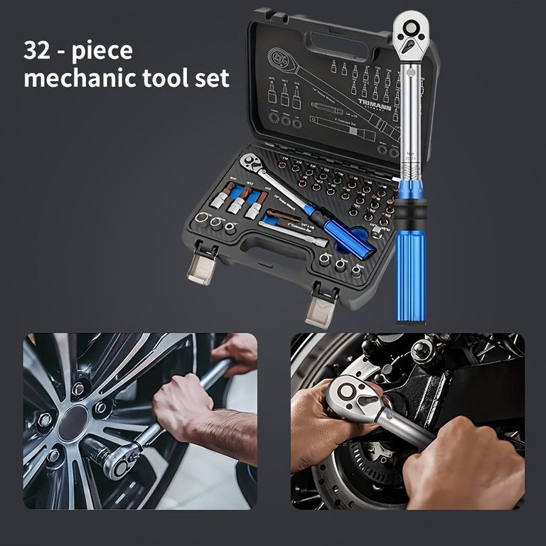 32点セット】トルクレンチ 72T付 青 自動車・自転車・家庭用修理に最適