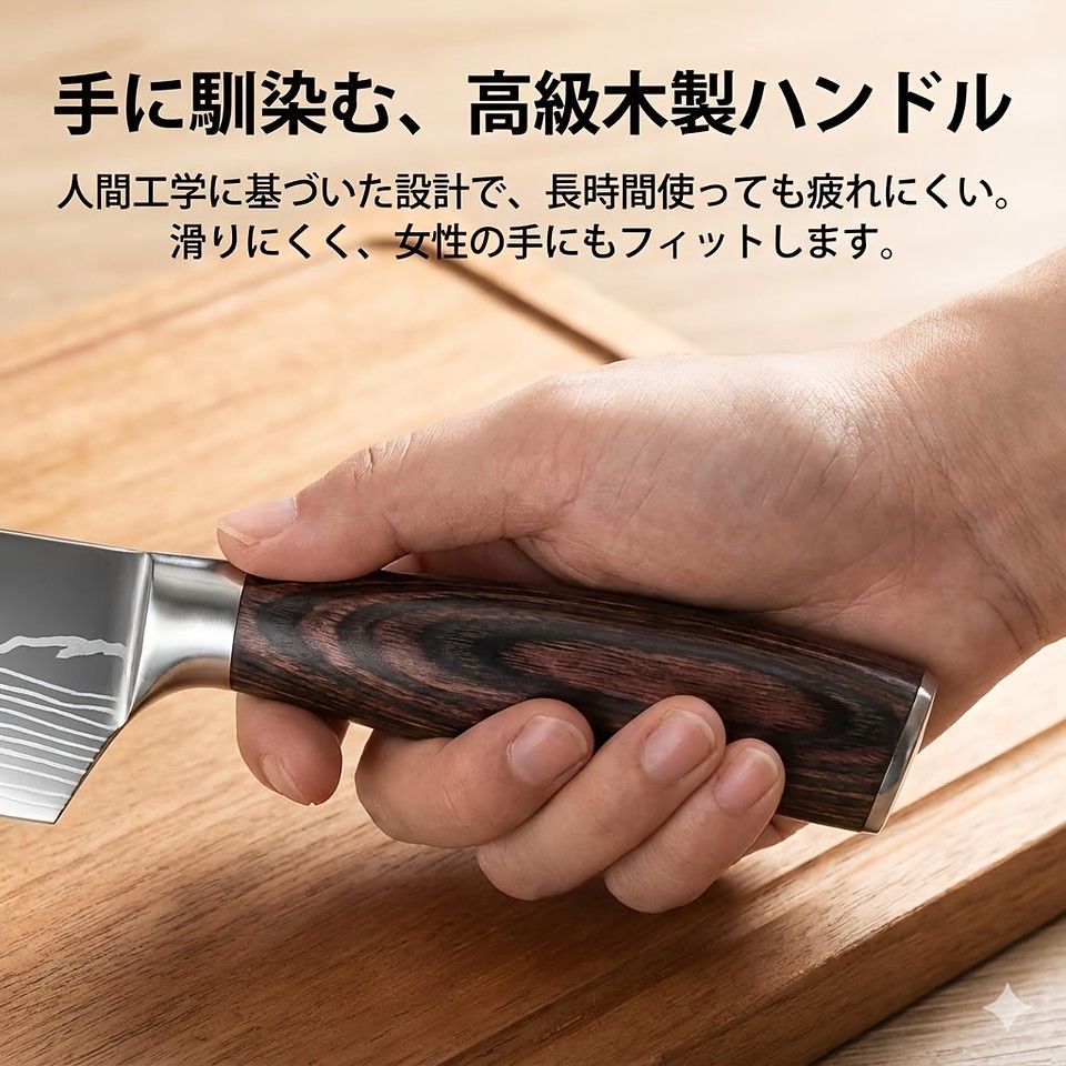 本格日本製】ステンレス包丁 14cm刃 chef's knife 一体型デザイン 木製