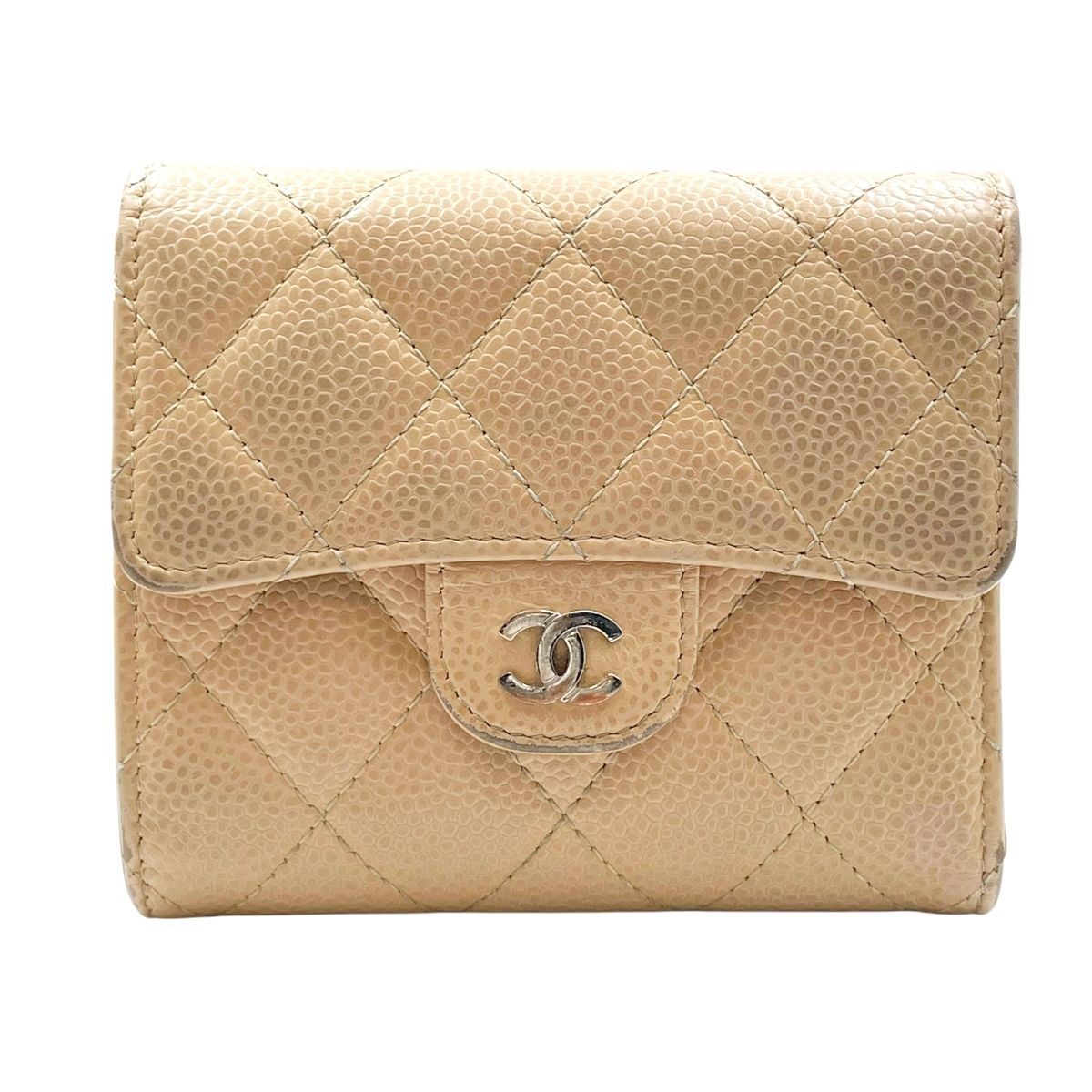 【中古】 CHANEL シャネル クラシック スモールフラップウォレット AP0231 キャビア ベージュ  SV金具 レザー　コンパクト財布 レディース  25034921 HO 中古】 CHANEL シャネル クラシック スモールフラップウォレット