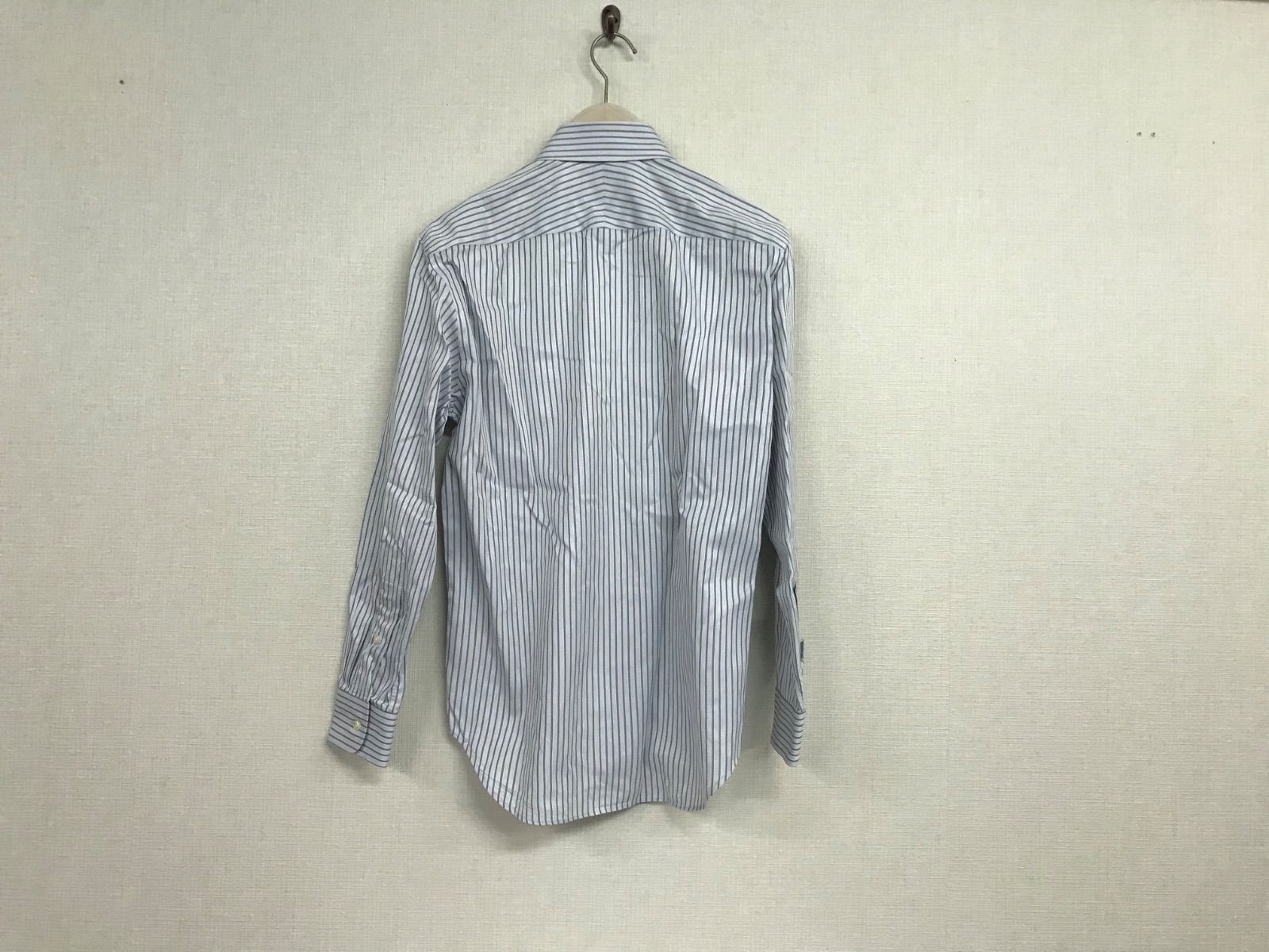 本物ダンヒルdunhillコットンストライプ柄ドレスロゴ刺繍長袖シャツ