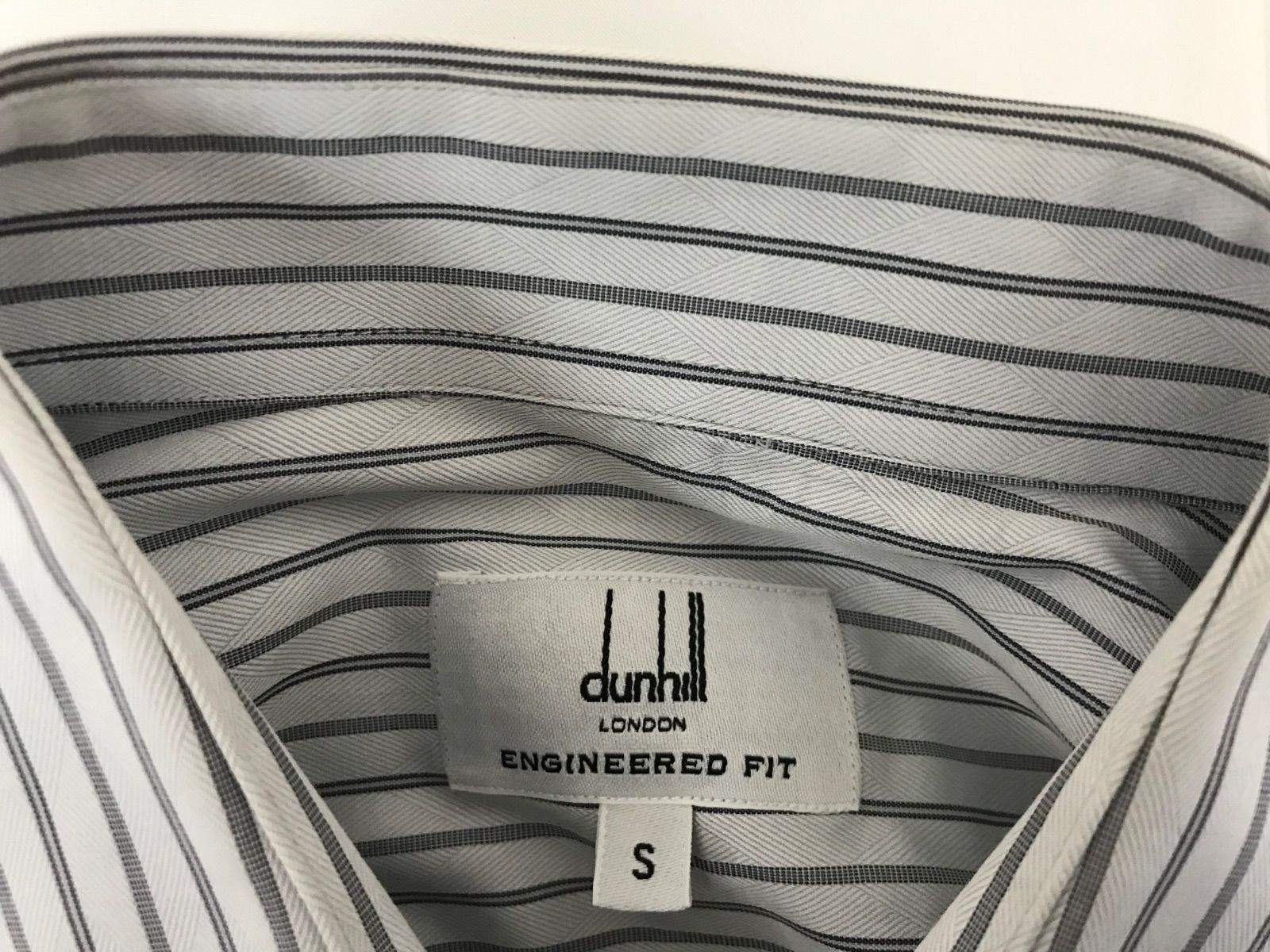 本物ダンヒルdunhillコットンストライプ柄ドレスロゴ刺繍長袖シャツ