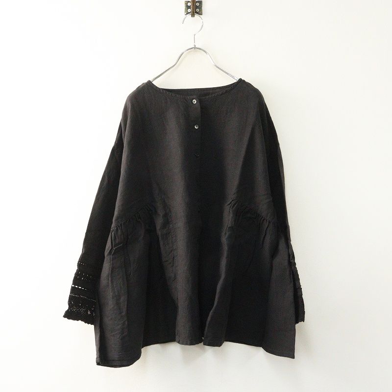 ネストローブnest Robe＊リネンレースサイドギャザー2wayブラウス 未使用 2024AW ネストローブ nest Robe リネンレースサイドギャザー