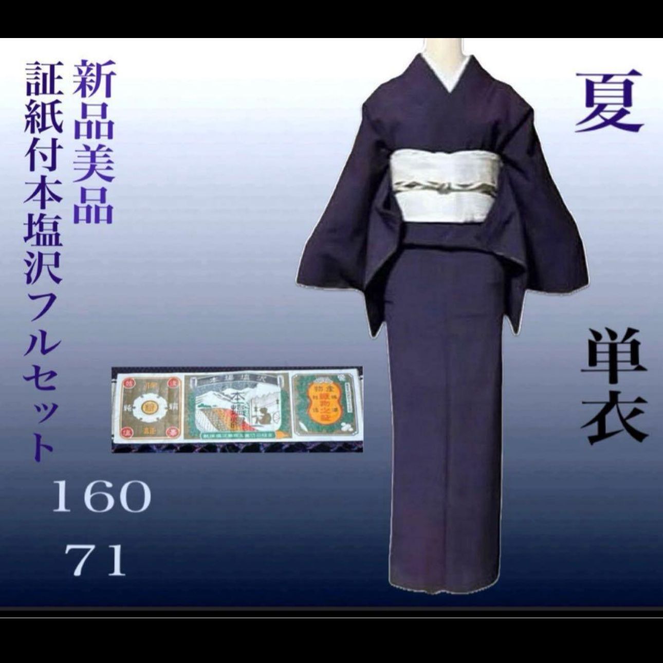 逸品 上質 新品未着用 小紋 正絹生地 単衣 本塩沢 紬 麻の葉文様 証紙