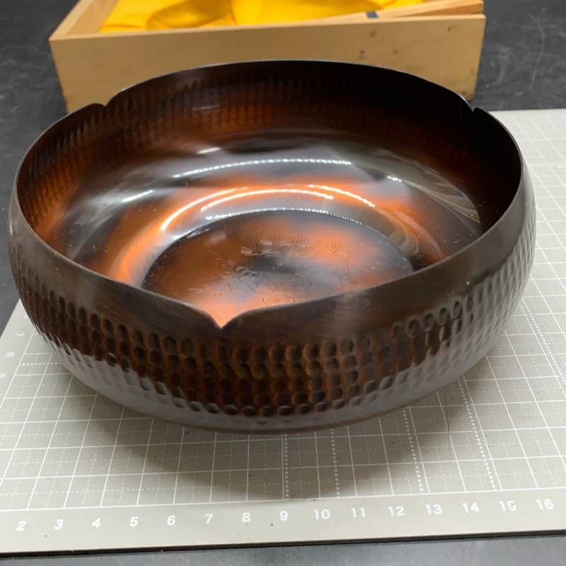 G447 未使用保管品 純銅製 鉄鉢 菓子器 梅 箸付き 共箱 金属工芸 鳥取