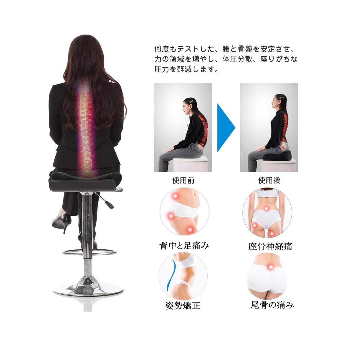 人間工学設計】サポート付シートクッション 座布団 痔緩和 産後ケア