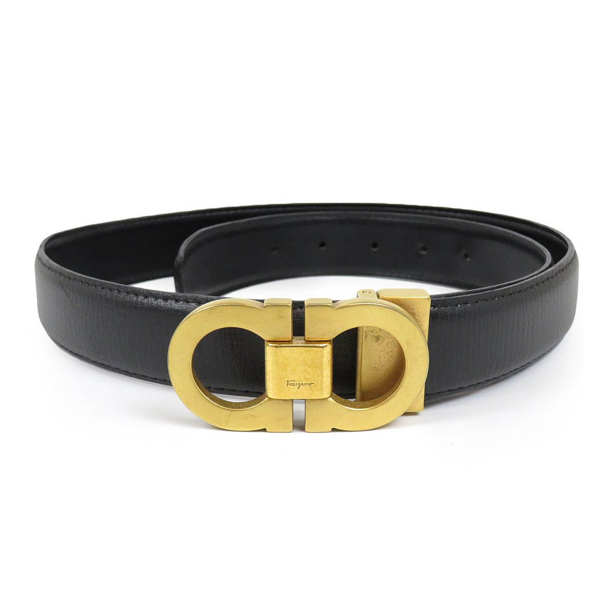 フェラガモ ガンチーニ ベルト メタル レザー ユニセックス ブラック