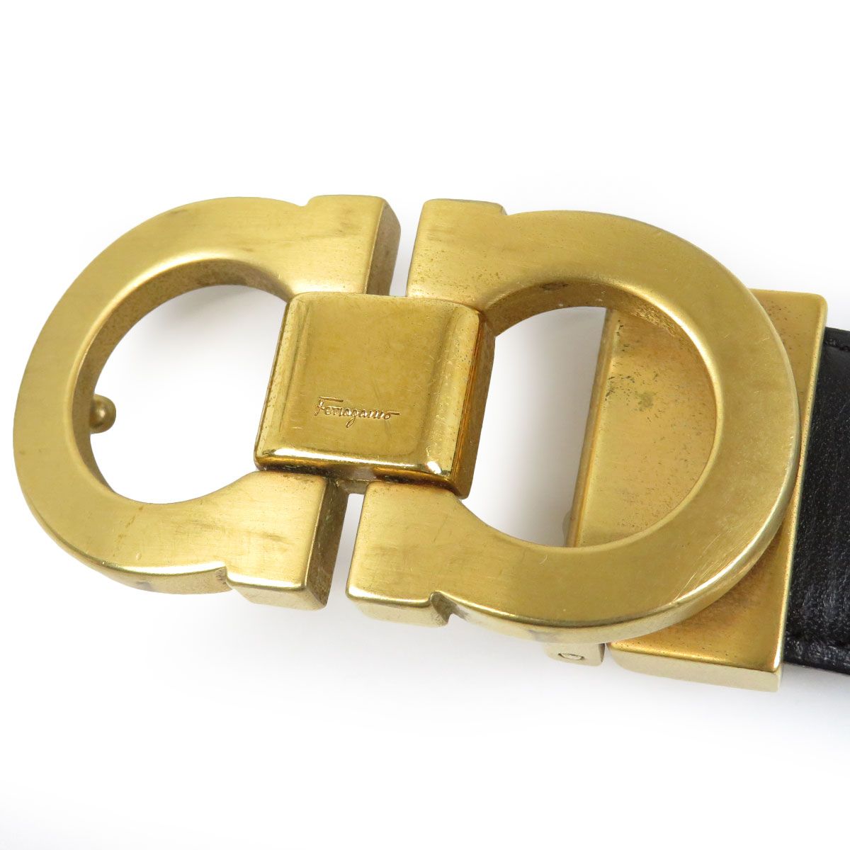 フェラガモ ガンチーニ ベルト メタル レザー ユニセックス ブラック