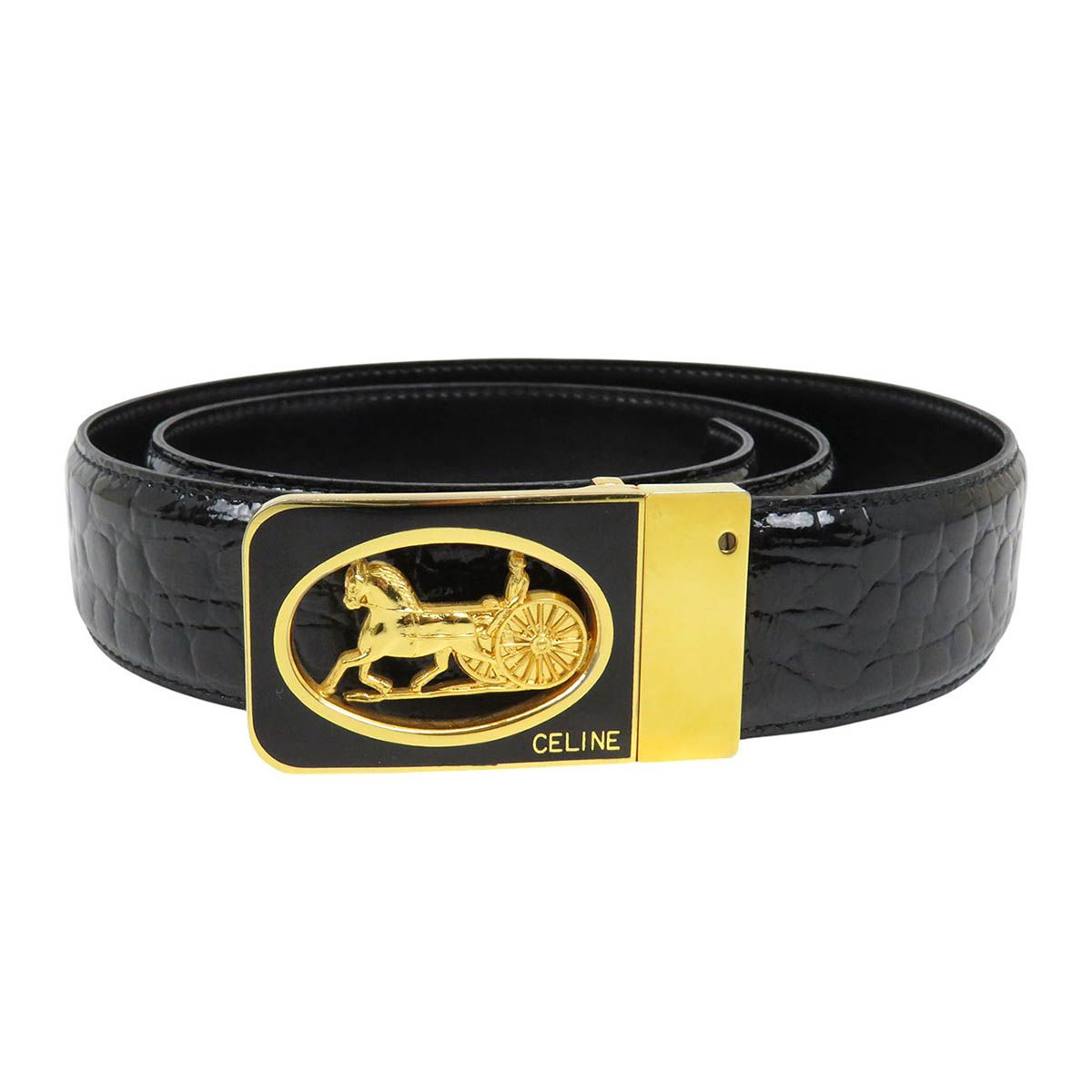 セリーヌ ヴィンテージ 馬車金具 ベルト ユニセックス ブラック CELINE