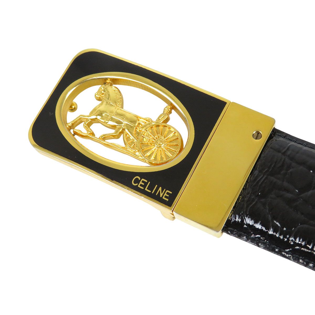 セリーヌ ヴィンテージ 馬車金具 ベルト ユニセックス ブラック CELINE