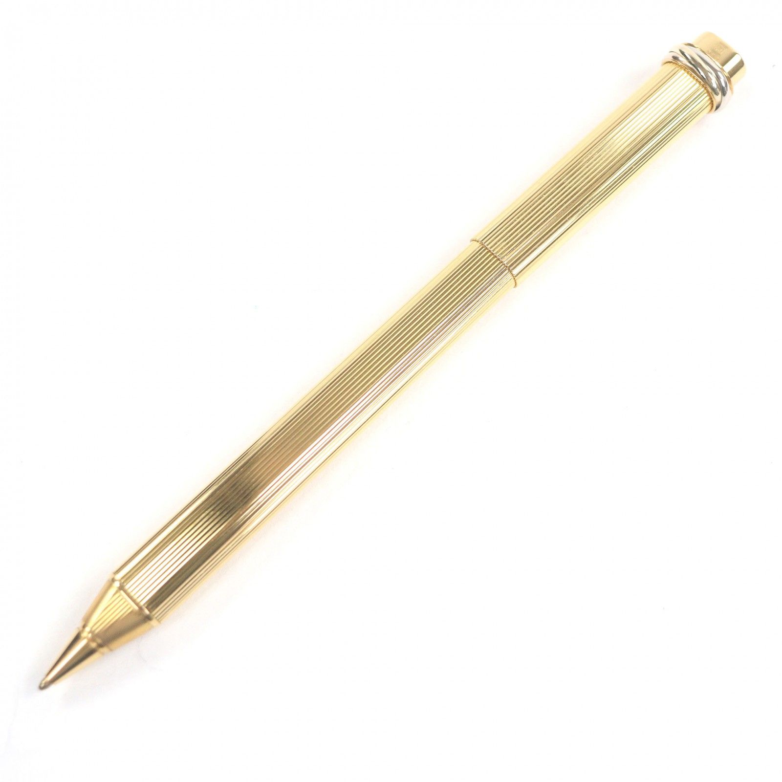 【Cartier】カルティエ トリニティボールペン　ゴールド×グリーンストライプ 美品□Cartier カルティエ ヴィンテージ トリニティ ストライプ柄