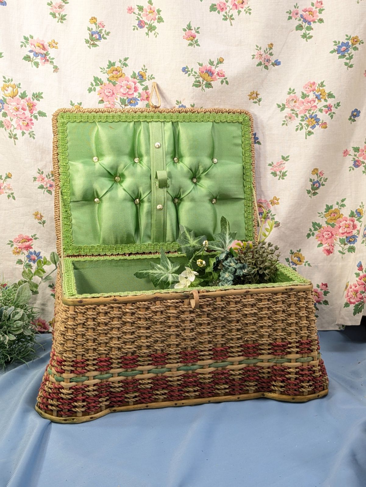 イギリス アンティーク 天然素材 編み込み ソーイングバスケット