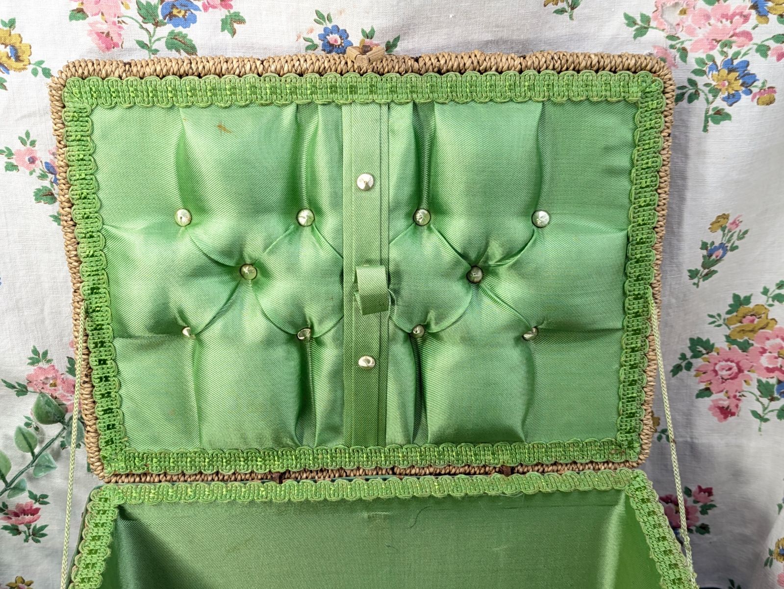 イギリス アンティーク 天然素材 編み込み ソーイングバスケット