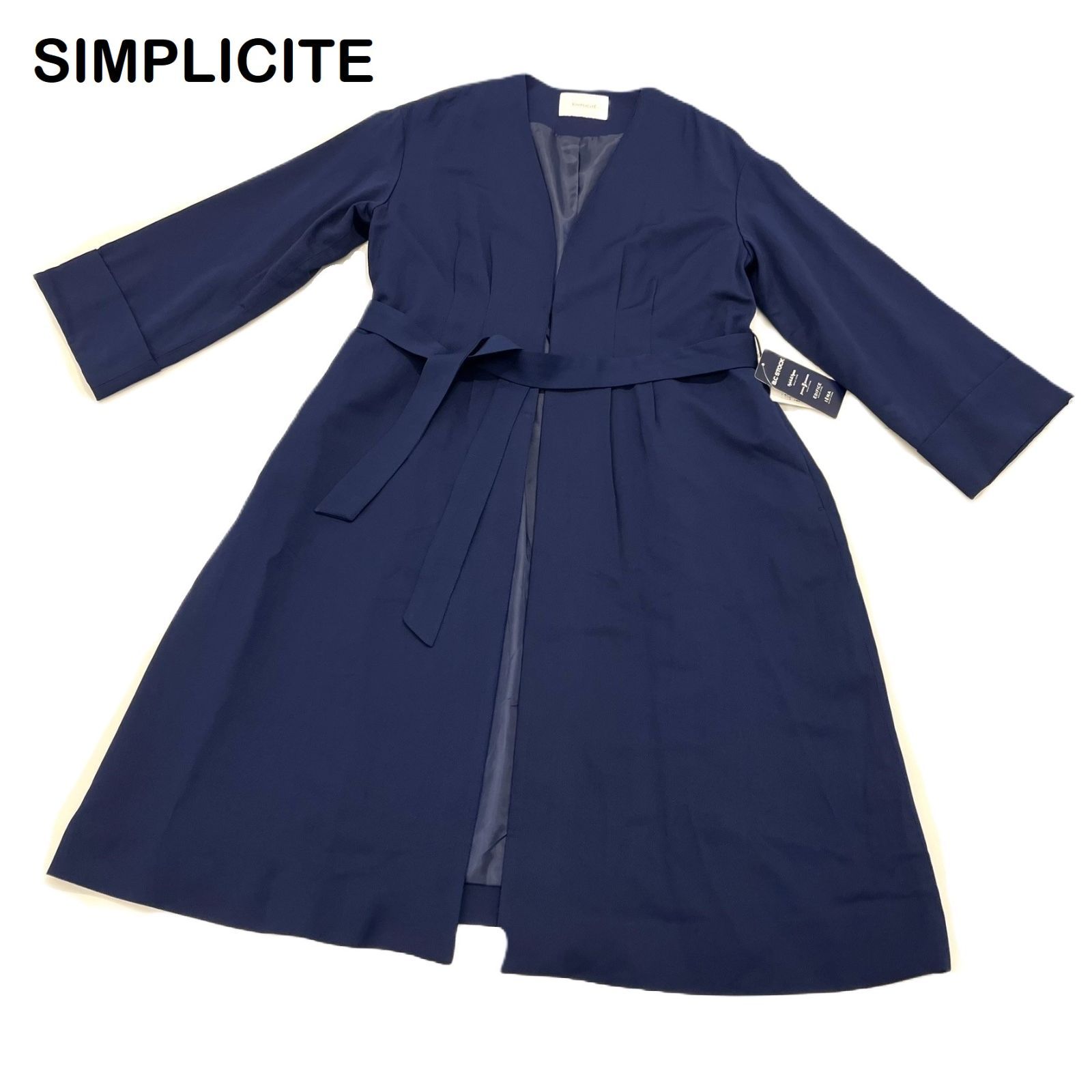 SIMPLICITE/シンプリシテェ】Vネック ノーカラーコート ベルト付