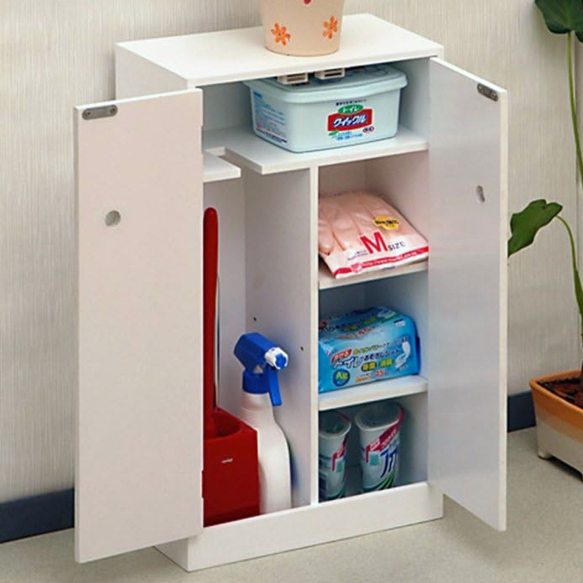 トイレ収納 サニタリーサイドボックス ( トイレ用品 収納 扉付き 掃除用品収納 棚 サイド ボックス サニタリーボックス コーナーラック 高さ調整 小物収納 ラック トイレラック ホワイト ))