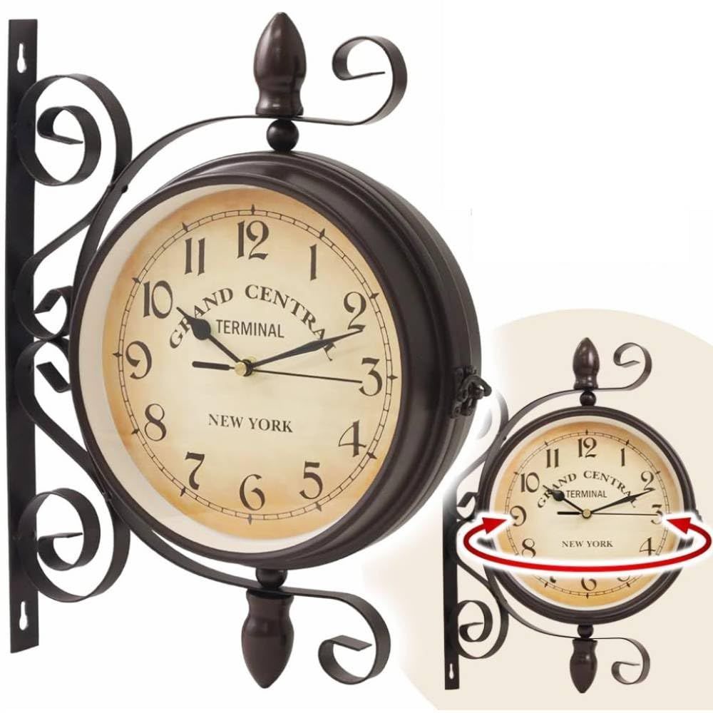 360°回転/brown) (Bタイプ ダブルフェイスクロック ウォールクロック