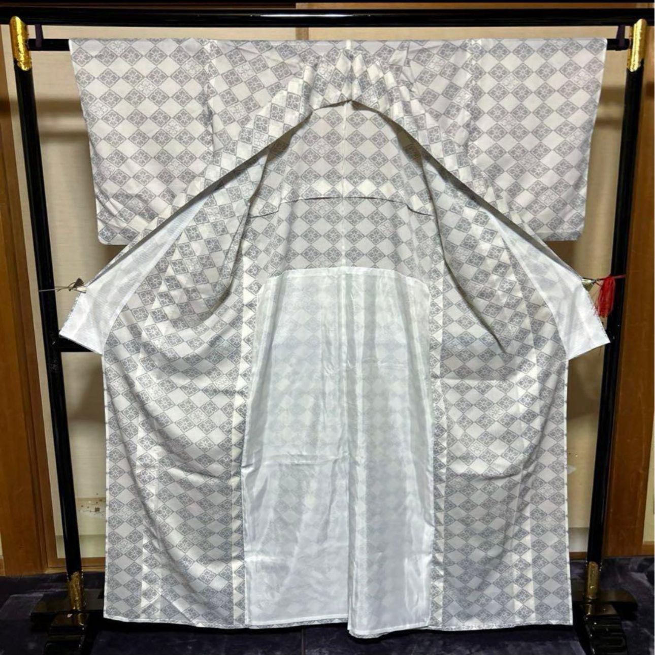 薄物 夏着物 高級化繊 紗紬風 小紋 フルセット 4点 美品 未使用近い