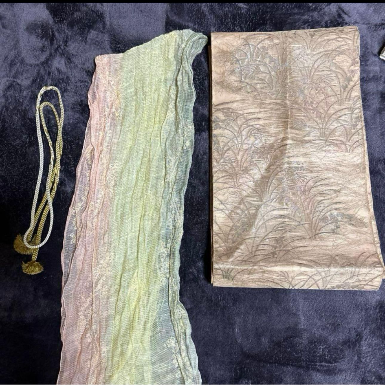 薄物 夏着物 高級化繊 紗紬風 小紋 フルセット 4点 美品 未使用近い