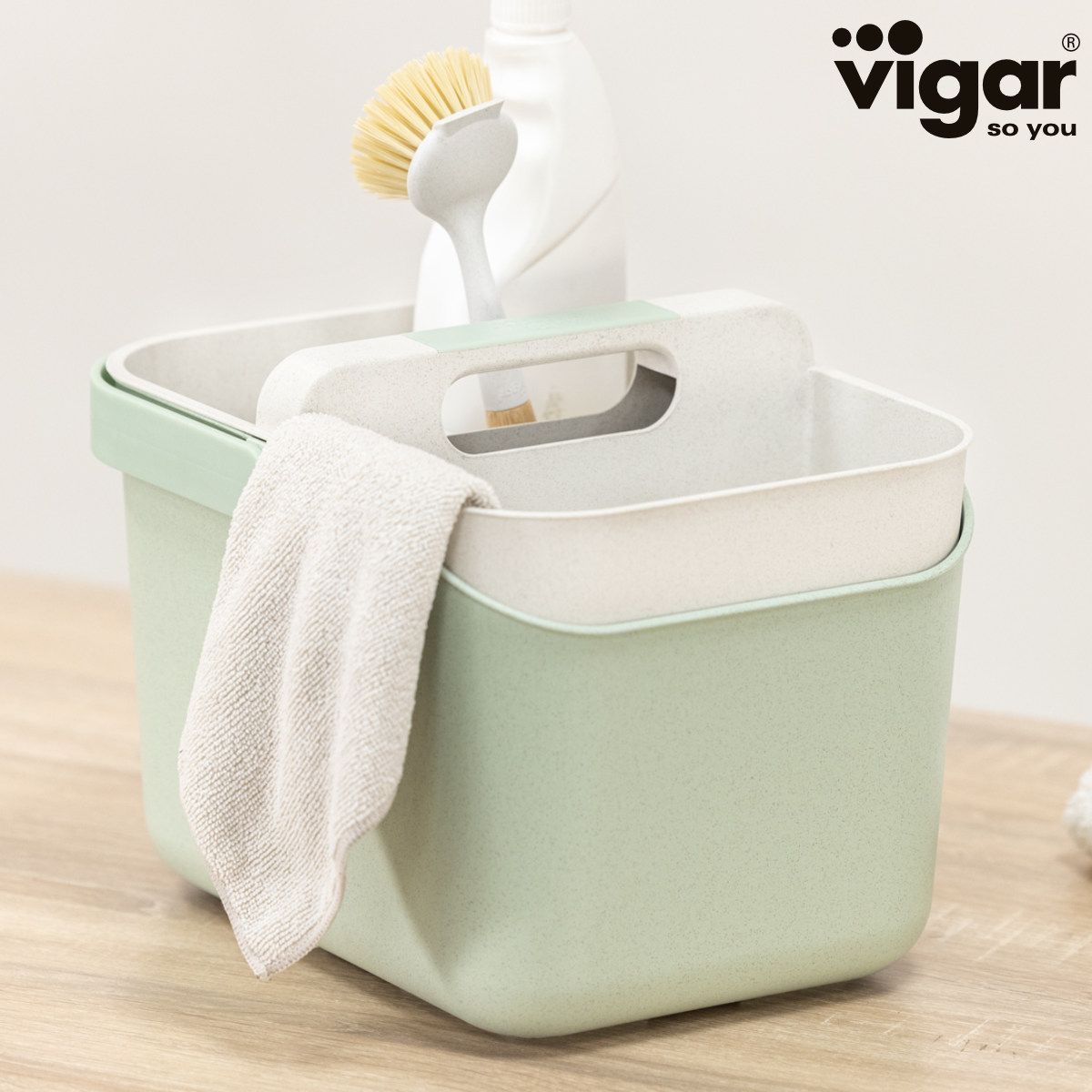 バケツ Vigar ゼロライン バケツ＆キャディセット （ ヴィガール ふた付き ばけつ 四角 清掃用具 収納 収納容器 付き つけ置き 洗い 8L 目盛り付き 持ち手付き バスケット タブ 収納ボックス 靴洗い ）)