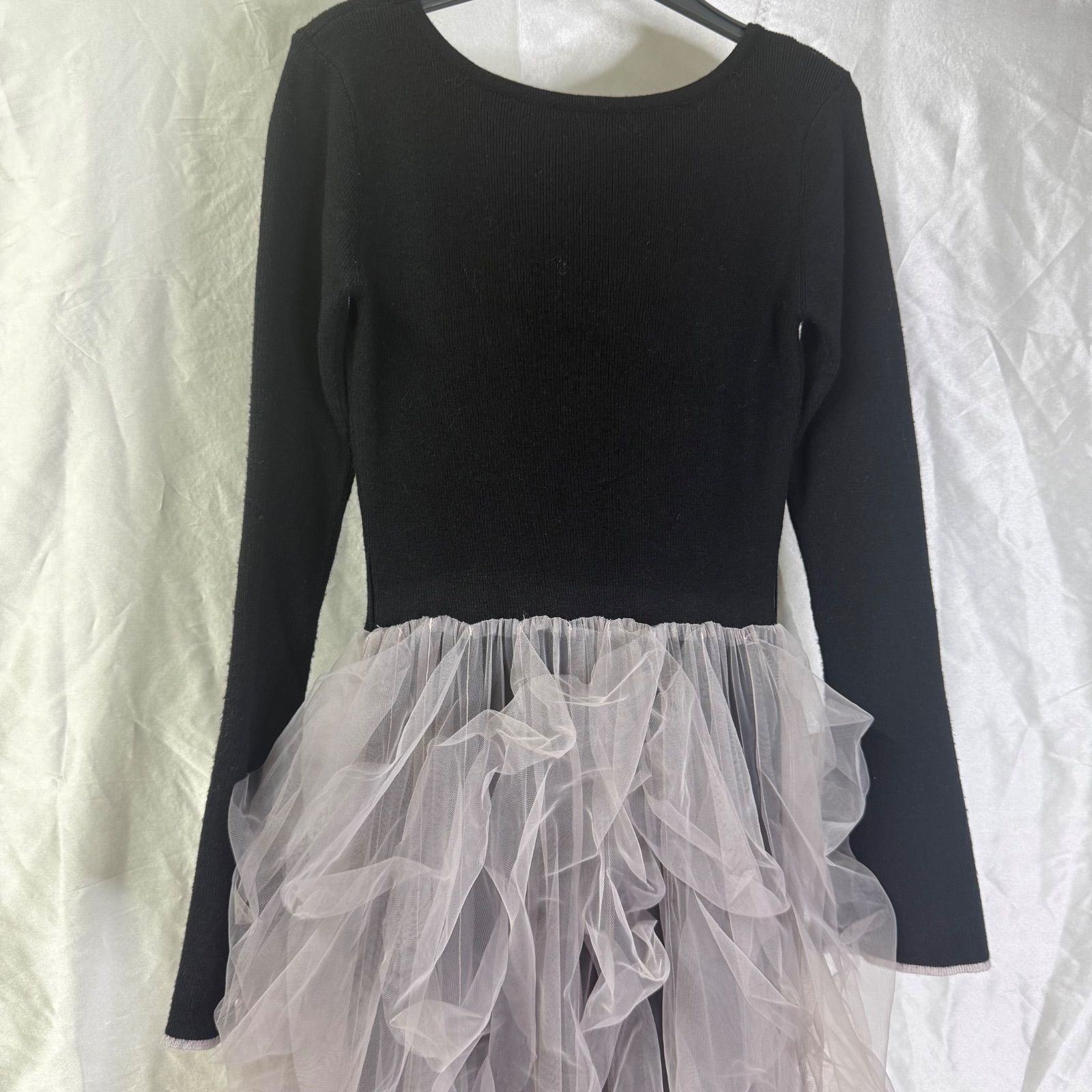 Rちゃんブランド】riu Tulle raffle docking knit dress 【公式通販】